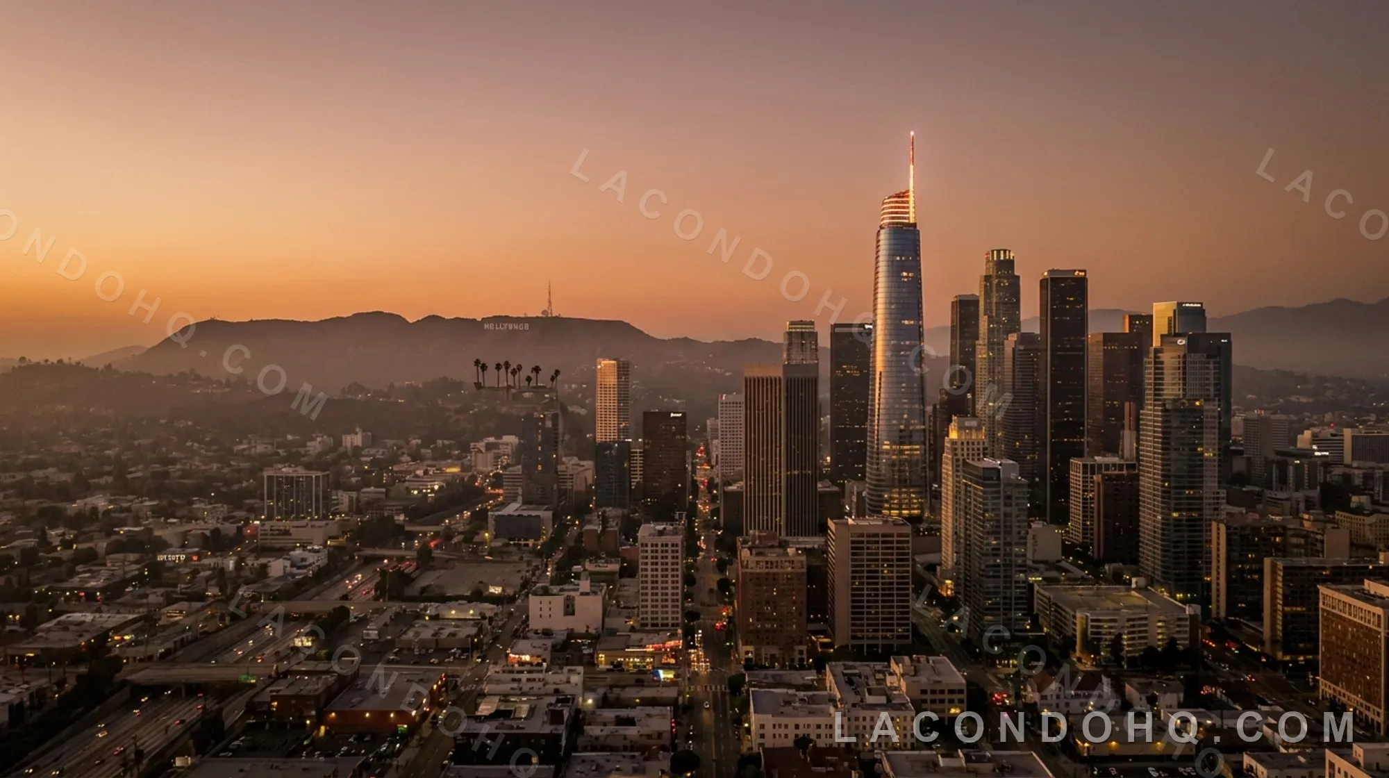 Los Angeles skyline at dusk